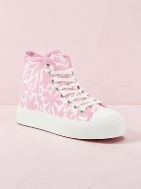 American Eagle Pink And White Canvas Platform High Top Sneakers